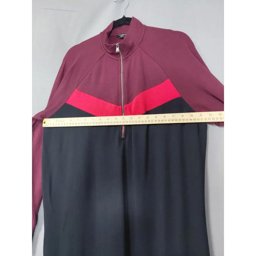 EXPRESS Black Red Colorblock Knit Full Zip Long Sleeve Size M